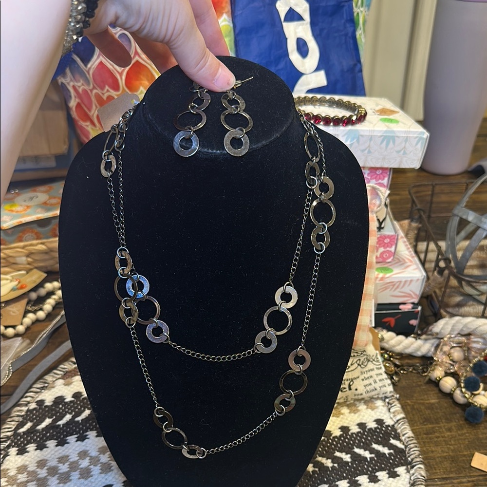Elegant Black Chain Link Necklace and Earring Set